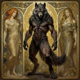 a detailed full body portrait of robert englund as a werewolf, by greg rutkowski and justin gerard, digital art, monstrous, art nouveau, baroque style, realistic painting, very detailed, fantasy, dnd, character design, trending on artstation