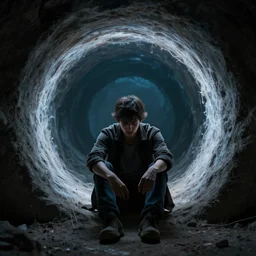 a dull man opens a portal to an even duller alternate universe, photorealistic, full resolution