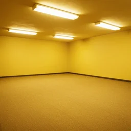 carpet, walls with a monochromatic tone of yellow, and buzzing fluorescent lights, extremely high detail, photo realistic, post processed, cinematic, 8k UHD