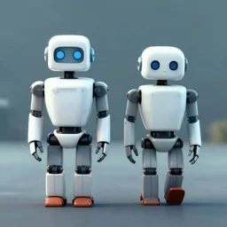 two sad robots walk away from each other