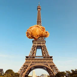 fried chicken on top of the eiffel tower