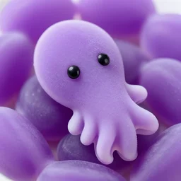 cute purple squid made of soft candy, close up shot, purple color, jelly like texture