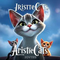 aristocats movie poster, cgi, cinema, realistic, cats