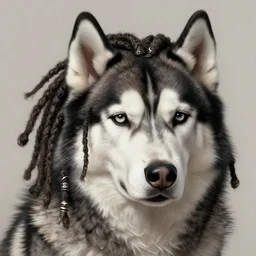 beautiful detailed picture of a rastafarian husky with dreadlocks, intricate, elegant, highly detailed, my rendition, digital painting, artstation, concept art, smooth, sharp focus, illustration, art by artgerm and greg rutkowski and alphonse mucha