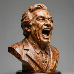 intricate bust of rodney dangerfield screaming carved from wood