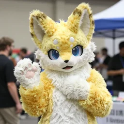 lemonbrat studios fursuit, fursuiter, candid photo taken in the dealers'den at midwest furfest 2 0 1 8