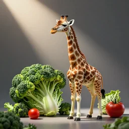 a giraffe that is made out of broccoli, cabbage, and tomato