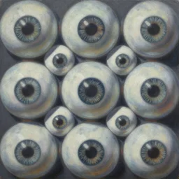 oil painting of a wall of eyeballs