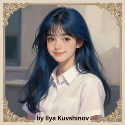 urban school girl in shirt fanart, dark blue long hair, muted colors, matte print, pastel colors, ornate, digital art, cute smile, digital painting, fan art, elegant, artstation, by Ilya Kuvshinov