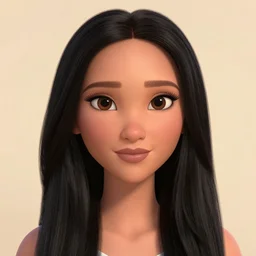 headshot of native indian chinese natalie portman cindy crawford with black long hair in the style of pixar female character