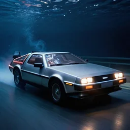 photo of a delorean go lightspeed underwater
