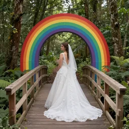a bridege made of rainbows in a forest, by greg rutkowski, 8 k