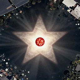 A star that looks like a small single round slice of red chorizo, satellite view