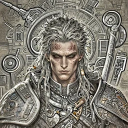 portrait of beautiful young gothic man, warhammer, a lot of scars, readhead, the future ages, cyberpunk, highly detailed, artstation, illustration, art by tristan eaton, 8 k quality