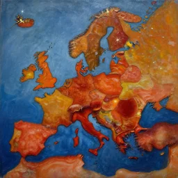 spectre of communism haunting europe, oil in canvas, volumetric light, glare,