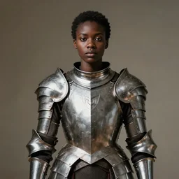 artistic portrait of a black woman wearing metal armor