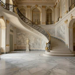 interior of versailles mansion with marble floor and large staircase, matte painting by sylvain surrailh, greg rutkowski, artstation