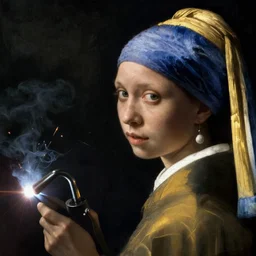 a woman's face in profile, welding torch, in the style of the dutch masters and gregory crewdson, dark and moody