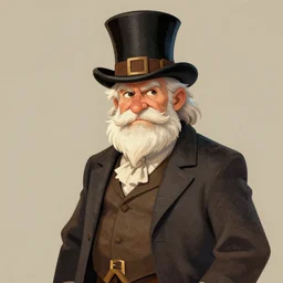 an old halfling wearing a suit and top hat, character art, D&D
