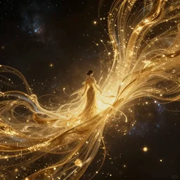 beautiful Japanese theme interstellar space in a Luxurious flow of golden emotions in an everlasting serene of elegancy, dramatically in the art style of James Jean, rgb, octane render, 4k quality