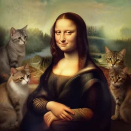 beautiful portrait of a nordic woman surrounded by ordinary house cats, negative no no no no no!!!!!!!!!!!!!!!!!!! not!!!!!!!!!!!!!!!!!! mona lisa pose, intricate, elegant, highly detailed, digital painting, artstation, concept art, smooth, sharp focus, illustration, drawn by frank frazetta