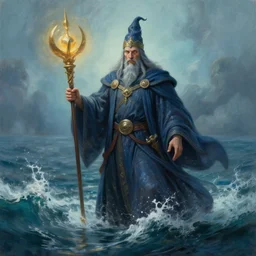 a wizard of the sea in the style of Justin Gerard, realistic painting, high definition, digital art, matte painting, very detailed, realistic
