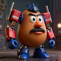 curvy Mr. Potato Head Transformer with elaborate multi-layered hot tight shiny outfit, classy, photorealistic, sublime, film noir, 16k, smooth, sharp focus, cgsociety, ArtStation, volumetric lighting