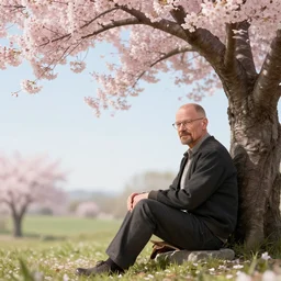 featured on artstation photorealistic walter white sitting under a cherry tree overlooking valley waterfall sunset beautiful image stylized digital art