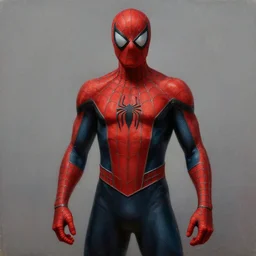 photorealistic, hyperdetailed, oil painting, of a red and black, sleek stealth suit and spider - man suit hybrid, by greg rutowski