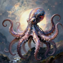 portrait of a a cyborg octopus in a scenic environment by wayne barlowe, cyberpunk