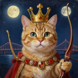 portrait of 😇🧝👑🐱🌕🏹🏵️🌌🌉, realistic painting, high definition, digital art, matte painting, very detailed, realistic