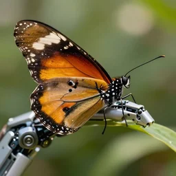 closeup photo of a cyborg butterfly in the nature, ultra detailed, ultra realistic, octane render, cinematic, volumetric lighting, dslr