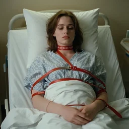 young linda blair in the exorcist restrained in a hospital bed