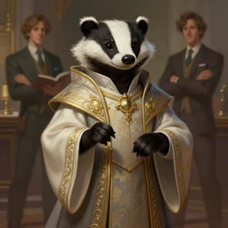 a badger librarian dressed with an elegant robe, by justin gerard and greg rutkowski, digital art, realistic painting, dnd, dungeons & dragons, character design, trending on artstation