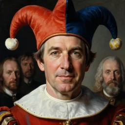 closeup portrait of ted cruz, court jester in renaissance era,, masterpiece, by donato giancola and greg rutkowski and wayne barlow and zdzisław beksinski, high contrast, realistic face