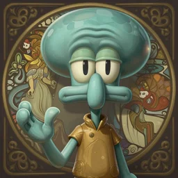handsome squidward portrait, deep focus, d & d, fantasy, intricate, elegant, highly detailed, digital painting, artstation, concept art, matte, sharp focus, illustration, hearthstone, art by artgerm and greg rutkowski and alphonse mucha