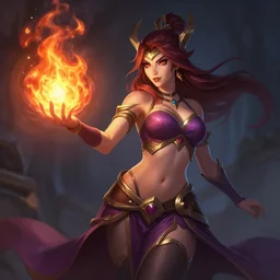 The sorceress casting a fire ball, league of legends, tiny abdomen & inflated hips body, highly detailed HD body and face, digital painting, artstation, concept art, smooth, sharp focus, illustration, ArtStation, art by 100% Hearthstone