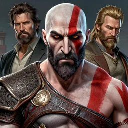 a highly detailed beautiful portrait of andy milonakis as kratos, by gregory manchess, james gurney, james jean