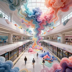 an insanely intricate photo of a modern metro station full of insane detailed colorfull smoke fluid, clean architecture, pastel colored, intricate detailed 3 d render, hyper realistic intricate acrilic fluid art, intense colors, wide shot, octane render, concept art, daylight, peaceful, 8 k