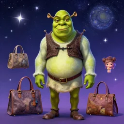 shrek, in the starry night sky, behold channel accessories, star sparkles, sharp focus, d & d, epic retrowave art, masterpiece, trending on artstation, fantasy, digital painting, highly detailed, 8 k realistic, dof, art by artgerm, greg rutkowski, sasoura, satchels, no distorsion