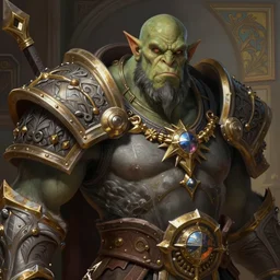portrait of a warcraft orc, deep focus, intricate, elegant, regal, highly detailed, digital painting, artstation, concept art, matte, sharp focus, illustration, d & d, fantasy, hearthstone, art by artgerm and greg rutkowski and alphonse mucha