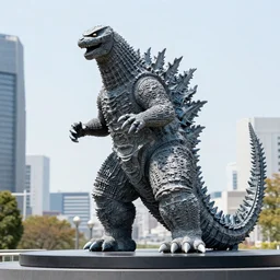 marble fractal sculpture of godzilla in tokio