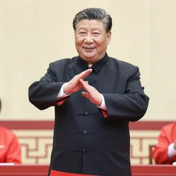 xi jinping wearing an akatsuki robe forming jutsu