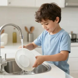 very realistic photo of prince doing the dishes, very detailed, 8 k resolution