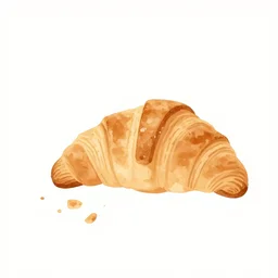 minimalist watercolor art flaky croissants with crumbs on blank all white background, illustration, vector art