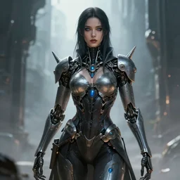 cyborg necromancer, beautiful girl, scifi, futuristic, highly detailed, masterpiece, artstation, art by emika lightweaver