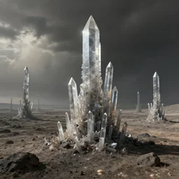 detailed hyper realistic landscape of a harsh barren exoplanet with tall slender crystalline lifeforms, beautiful dramatic moody lighting, cinematic atmosphere, by Jean Giraud, Alex Grey, Zdzislaw Beksiński, Dan Mumford, Patiphan Sottiwilaiphong, Yintion J - Jiang Geping