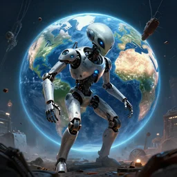 an alien robot causing havoc in Earth:: sci-fi art:: digital art:: trending on Artstation