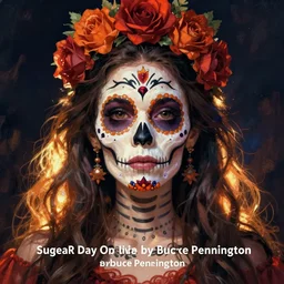 Illustration of a sugar skull day of the dead girl, art by bruce pennington