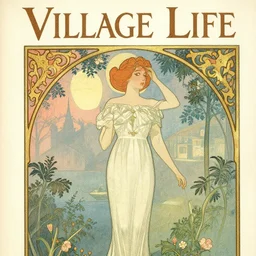 Art Nouveau magazine cover for the Village Life.
